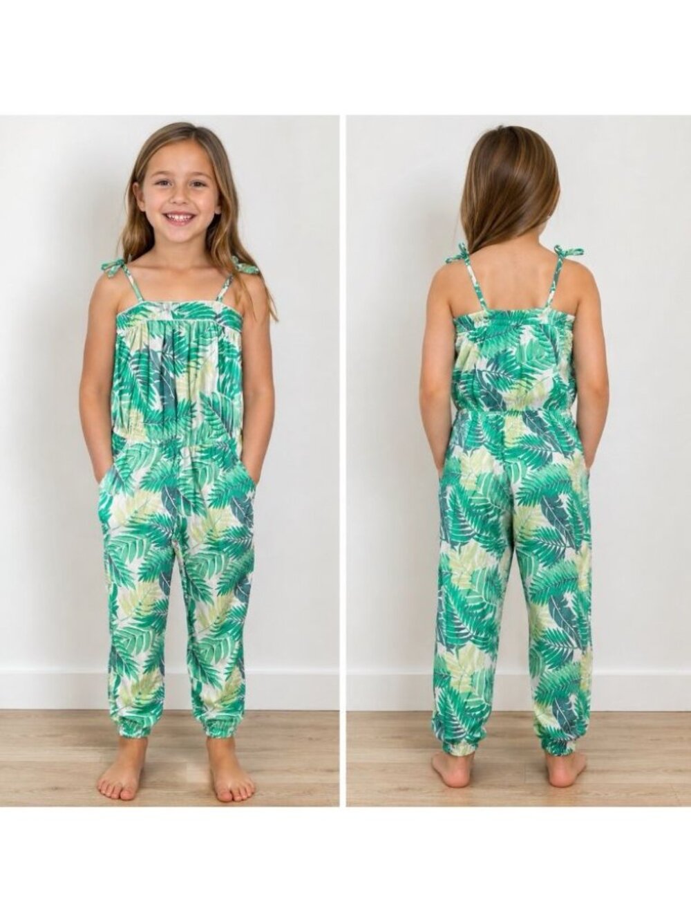 Girls JANIE and JACK Size 6 Romper green Palm Sunday Tree Hawaiian leaf Cotton